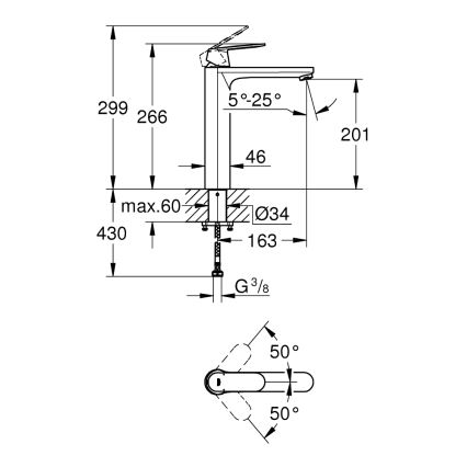 GROHE 23921000 - Wastafelmengkraan EUROSMART COSMOPOLITAN XL, hoogglans chroom