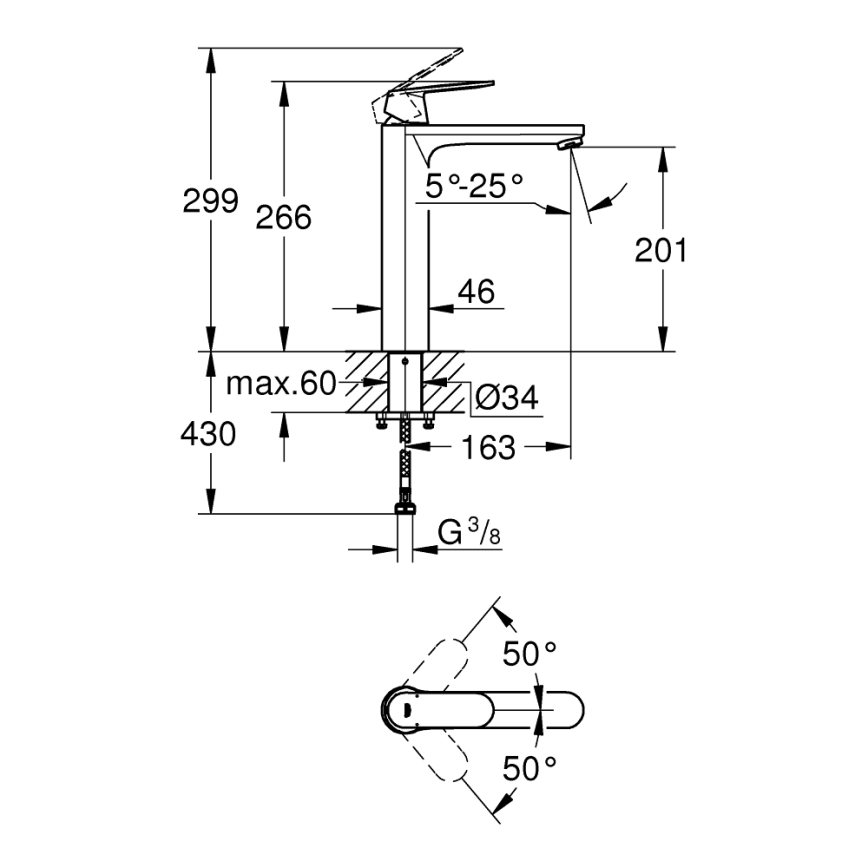 GROHE 23921000 - Wastafelmengkraan EUROSMART COSMOPOLITAN XL, hoogglans chroom