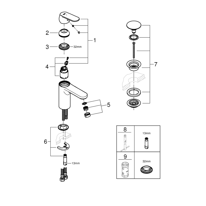 GROHE 23928000 - Wastafelkraan DN 15, maat M, glanzend chroom