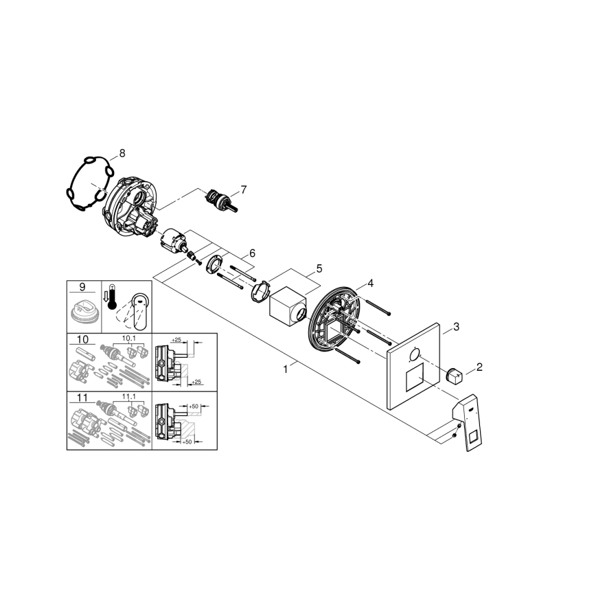 GROHE 24094000 - Mitigeur EUROCUBE avec inverseur 3 voies, chromé brillant