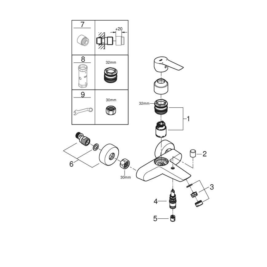GROHE 24206002 - Mitigeur de baignoire START DN 15, finition chrome poli