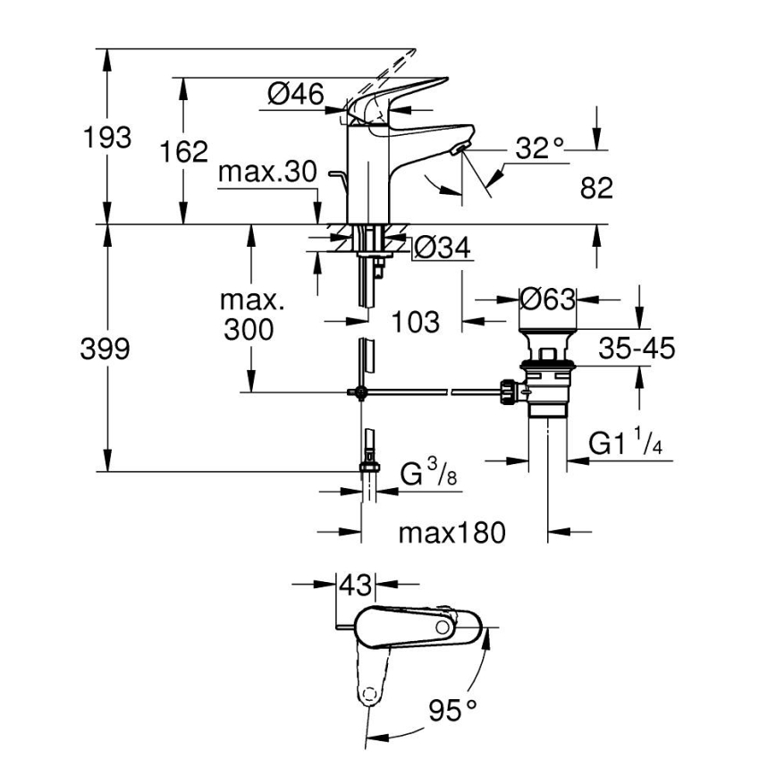 GROHE 24322001 - Wastafelmengkraan SWIFT DN 15 glanzend chroom