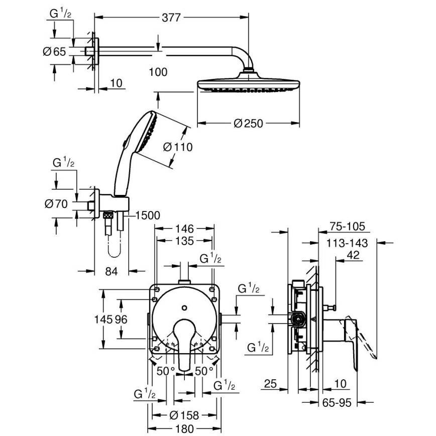 GROHE 25292000 - Inbouwdouchesysteem VITALIO START 250 chroom