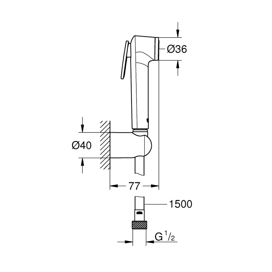 GROHE 26353000 - Douchette pour bidet TEMPESTA-F 30 avec support et flexible de 150 cm, chromé