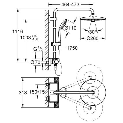 GROHE 26403002 - Douchesysteem VITALIO JOY 260, 450 mm, glanzend chroom