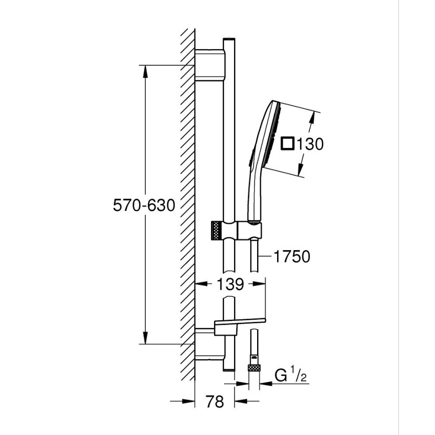 GROHE 26596000 - Ensemble de douche VITALIO SMARTACTIVE 130 CUBE 600 mm chrome brillant