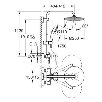 GROHE 26679001 - Douchesysteem VITALIO START 250, 390 mm, glanzend chroom
