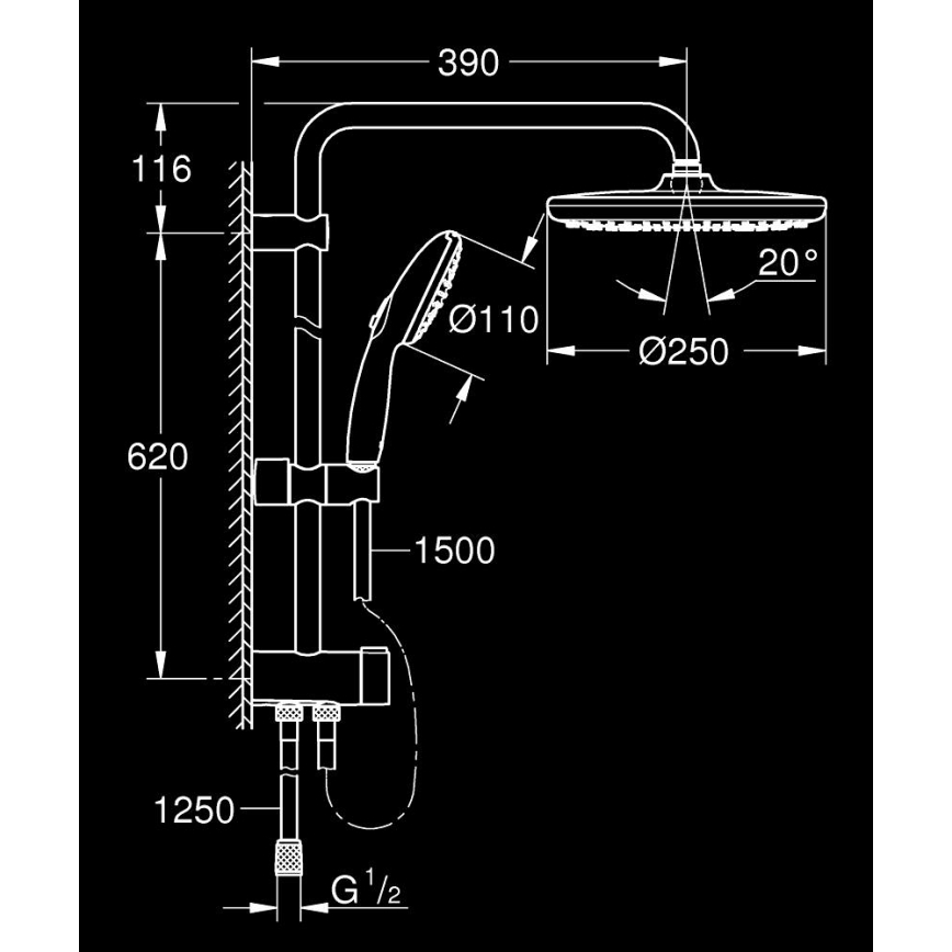 GROHE 266802431 - Ensemble de douche VITALIO START SYSTEM 250 390 mm noir