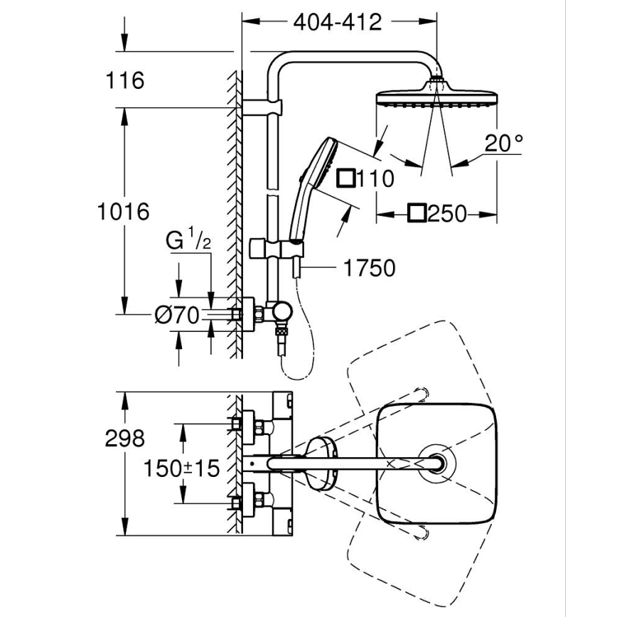 GROHE 26696001 - Douchesysteem VITALIO COMFORT 250 250 × 250 mm glanzend chroom