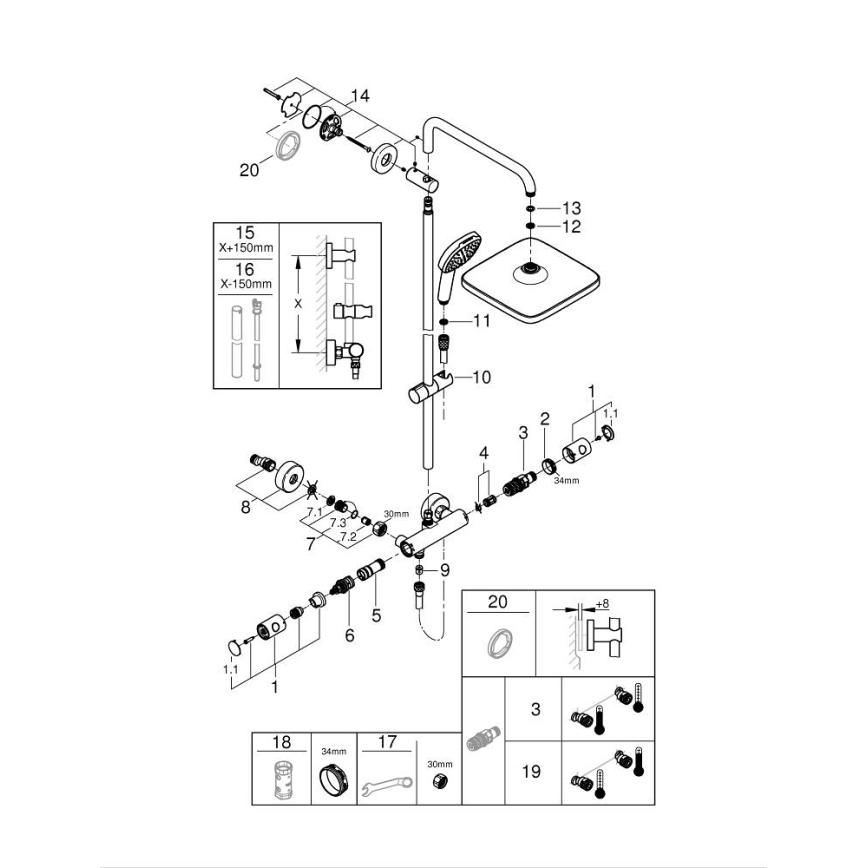GROHE 26697001 - Douchesysteem VITALIO COMFORT 250 250 × 250 mm glanzend chroom