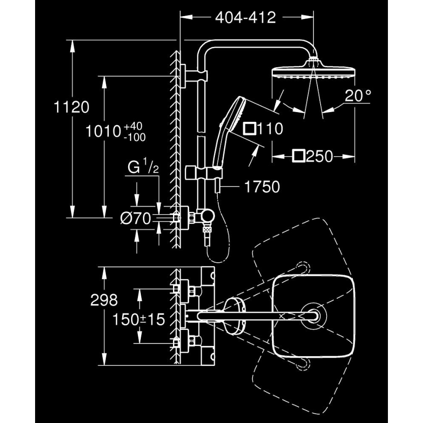 GROHE 26697001 - Douchesysteem VITALIO COMFORT 250 250 × 250 mm glanzend chroom