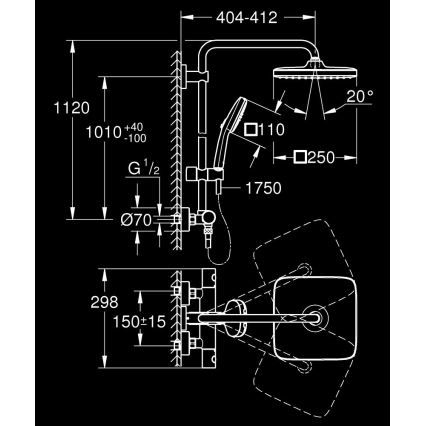 GROHE 26697001 - Système de douche VITALIO COMFORT 250, 250 × 250 mm, chromé brillant