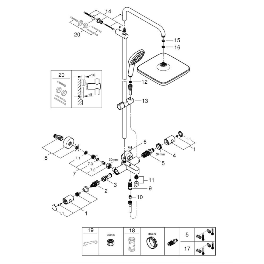 GROHE 26984001 - Système de douche VITALIO COMFORT 390 mm chrome brillant
