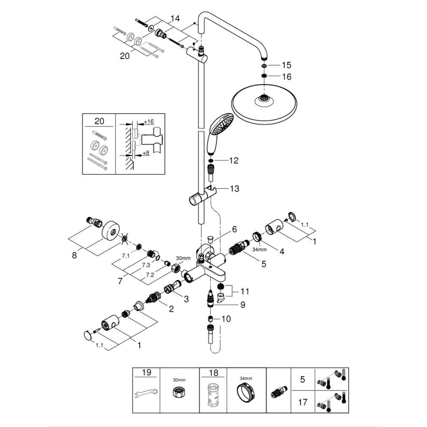 GROHE 26988001 - Douchesysteem VITALIO START SYSTEM 390 mm glanzend chroom