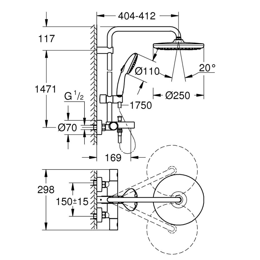 GROHE 269882431 - Douchesysteem VITALIO START SYSTEM 250 390 mm zwart