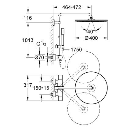 GROHE 27174001 - Système de douche RAINSHOWER SYSTEM 400 450 mm chromé brillant