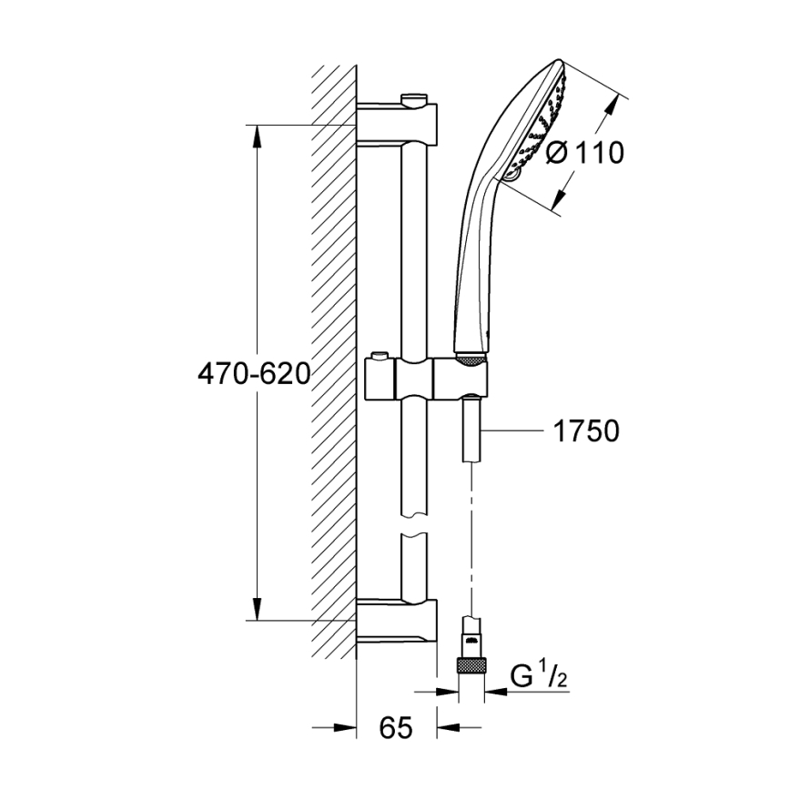 GROHE 27326000 - Ensemble de douche VITALIO JOY 600 mm, chromé brillant