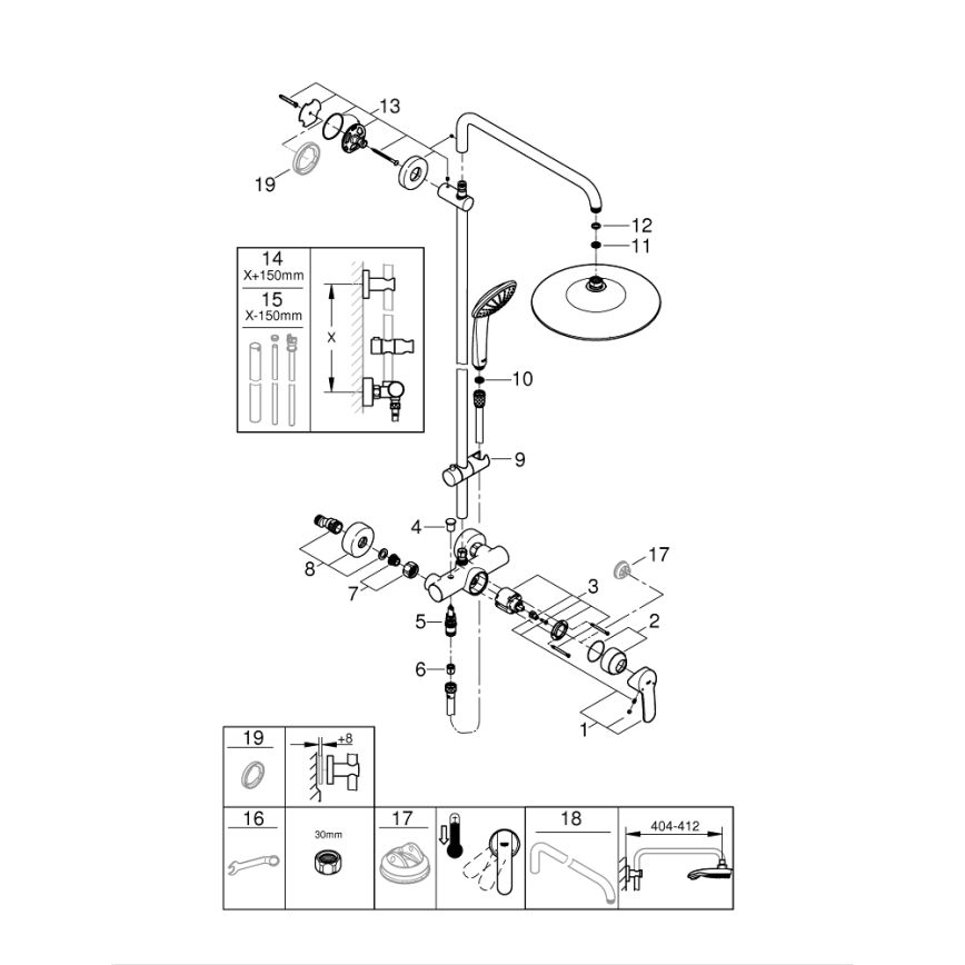 GROHE 27684001 - Système de douche VITALIO JOY 260 450 mm, chrome brillant