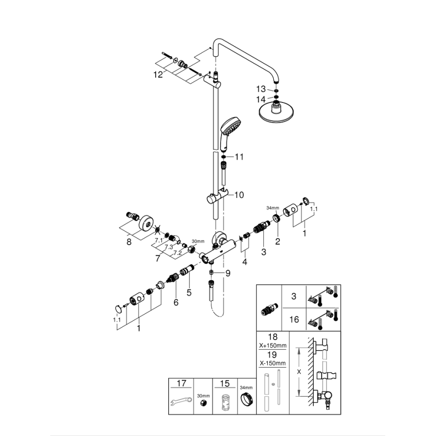 GROHE 27922000 - Système de douche TEMPESTA COSMOPOLITAN 160 mm, finition chrome brillant