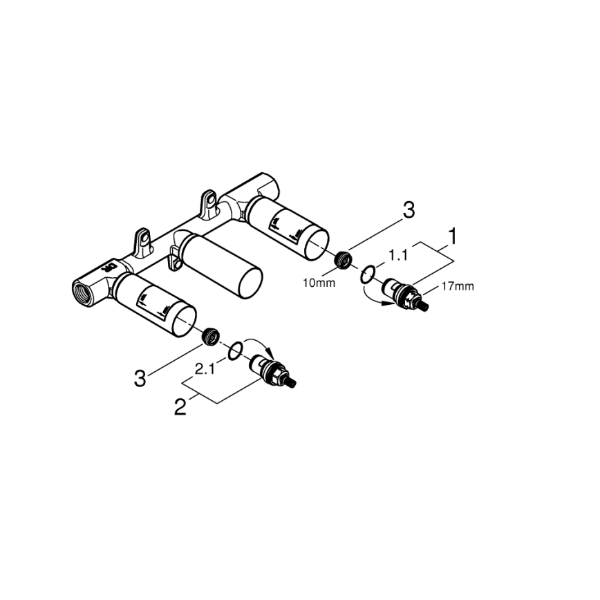GROHE 29025002 - Corps d'encastrement universel pour mitigeur lavabo 3 trous en laiton