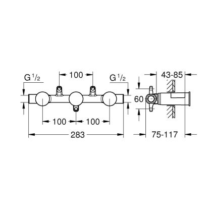 GROHE 29025002 - Universeel inbouwlichaam voor 3-gats wastafelmengkraan, messing