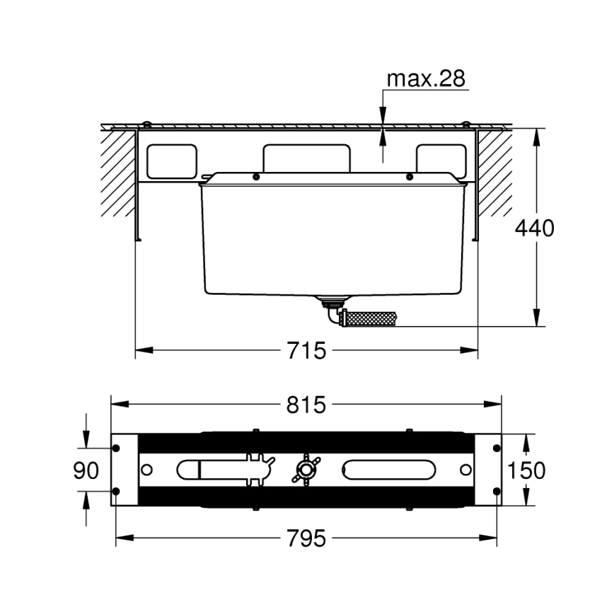 GROHE 29037000 - Inbouwlichaam voor badkraan met 45 mm montagegat, glanzend chroom