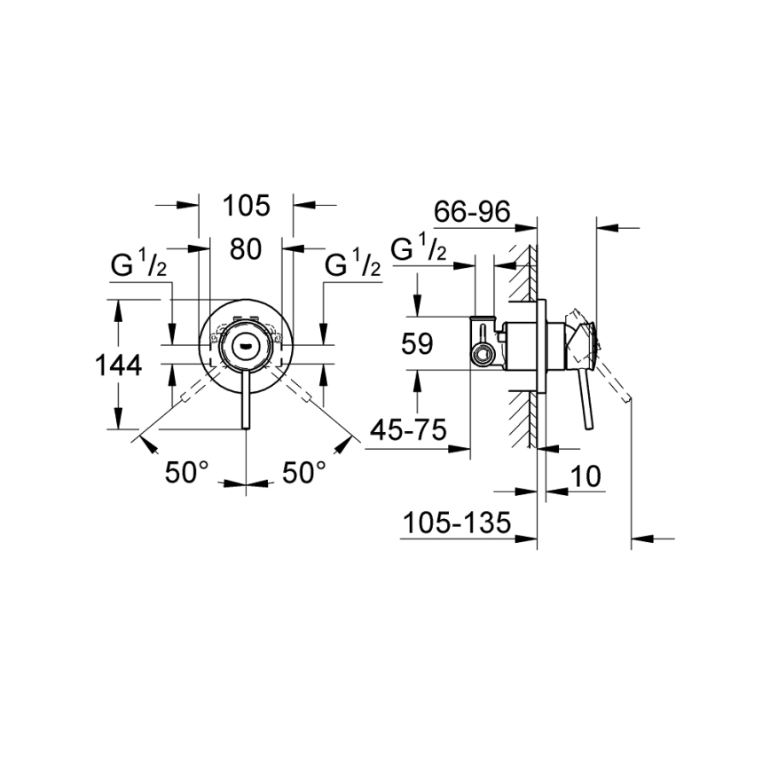 GROHE 29048000 - Inbouwdouchekraan BAUCLASSIC, glanzend chroom