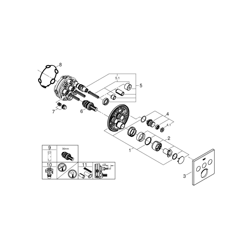 GROHE 29149000 - Cache pour mitigeur encastré SMARTCONTROL 158 × 158 mm chrome