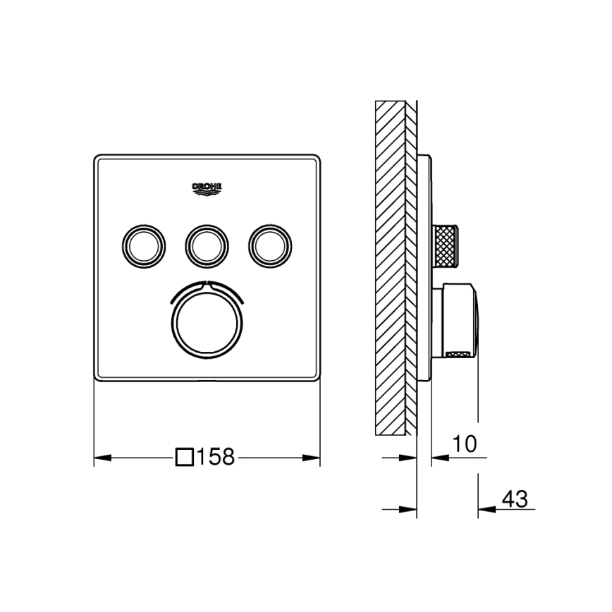 GROHE 29149000 - Cache pour mitigeur encastré SMARTCONTROL 158 × 158 mm chrome