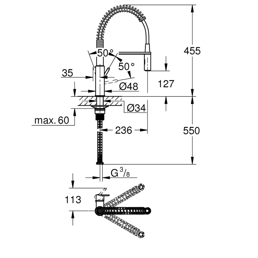 GROHE 30361000 - Keukenkraan GET 455 mm glanzend chroom