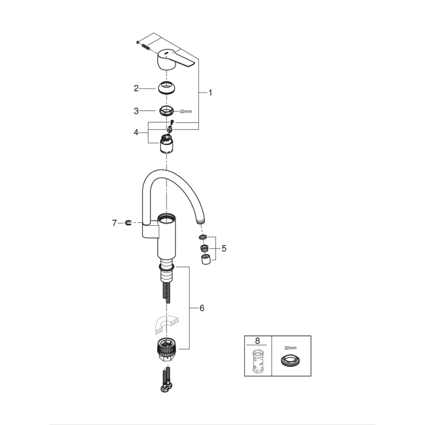 GROHE 30469000 - Mitigeur d'évier START, bec haut, chrome brillant