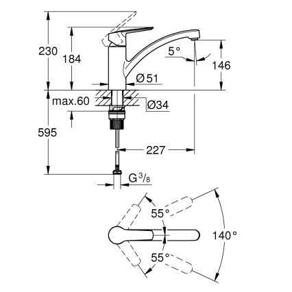 GROHE 305302432 - Mitigeur pour évier START 184 mm noir