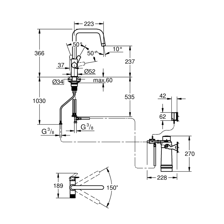 GROHE 30594000 - Keukenkraan BLUE PURE Start met Ultrasafe-filterfunctie, chroom