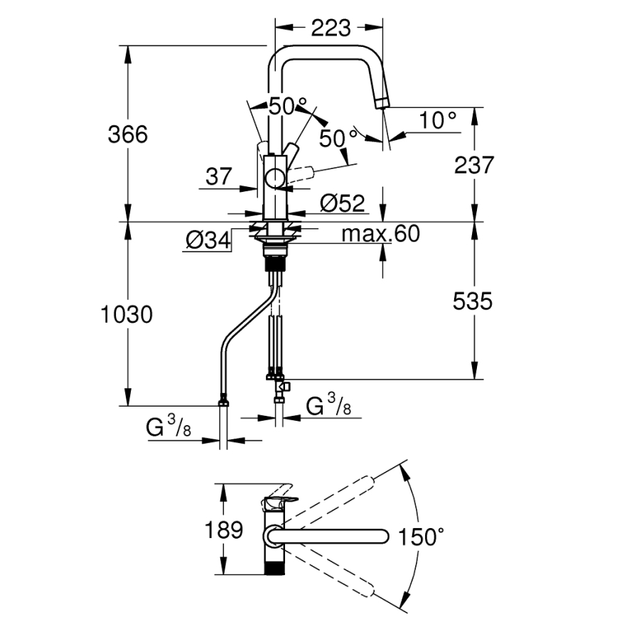 GROHE 30595000 - Mitigeur d'évier BLUE PURE Start 366 mm chrome brillant