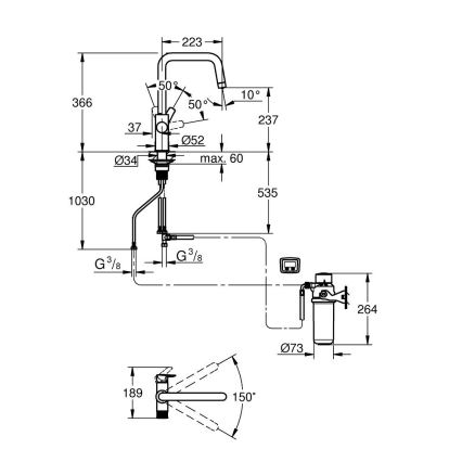 GROHE 30596000 - Mitigeur d'évier BLUE PURE avec fonction de filtration, chrome brillant