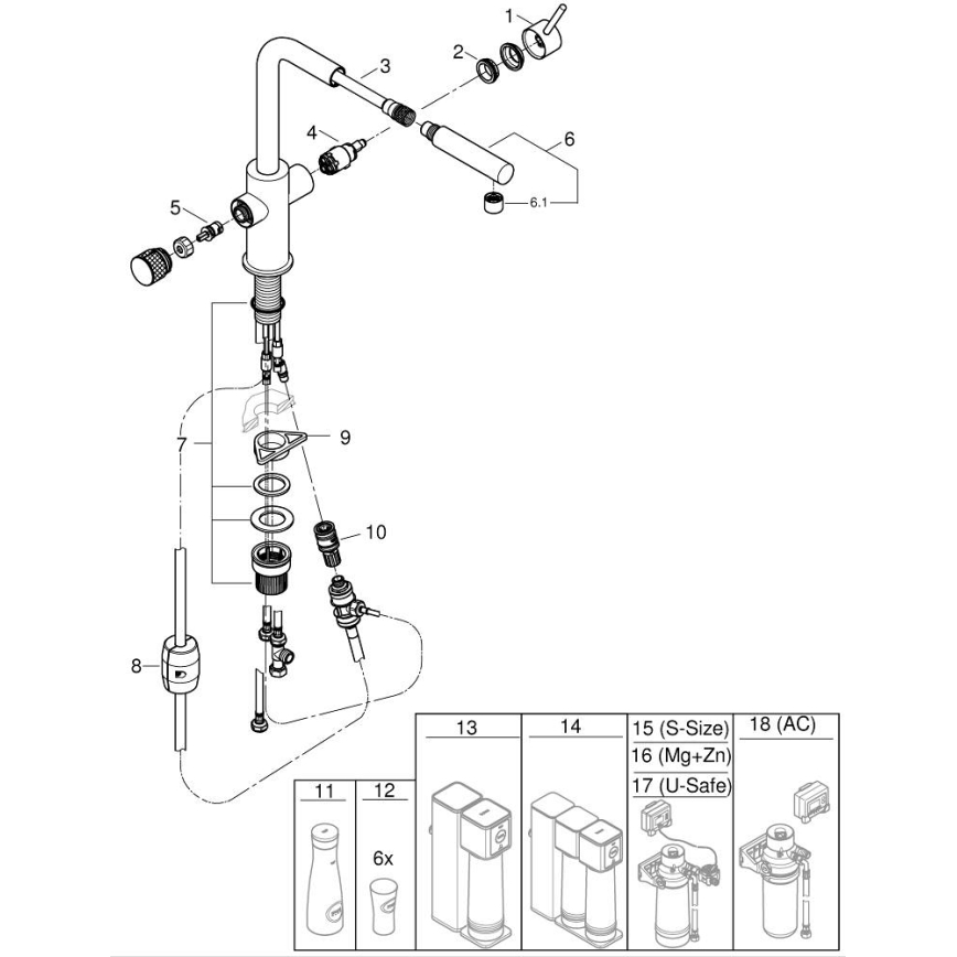 GROHE 30601000 - Mitigeur d'évier BLUE PURE A avec douchette extractible, chrome brillant