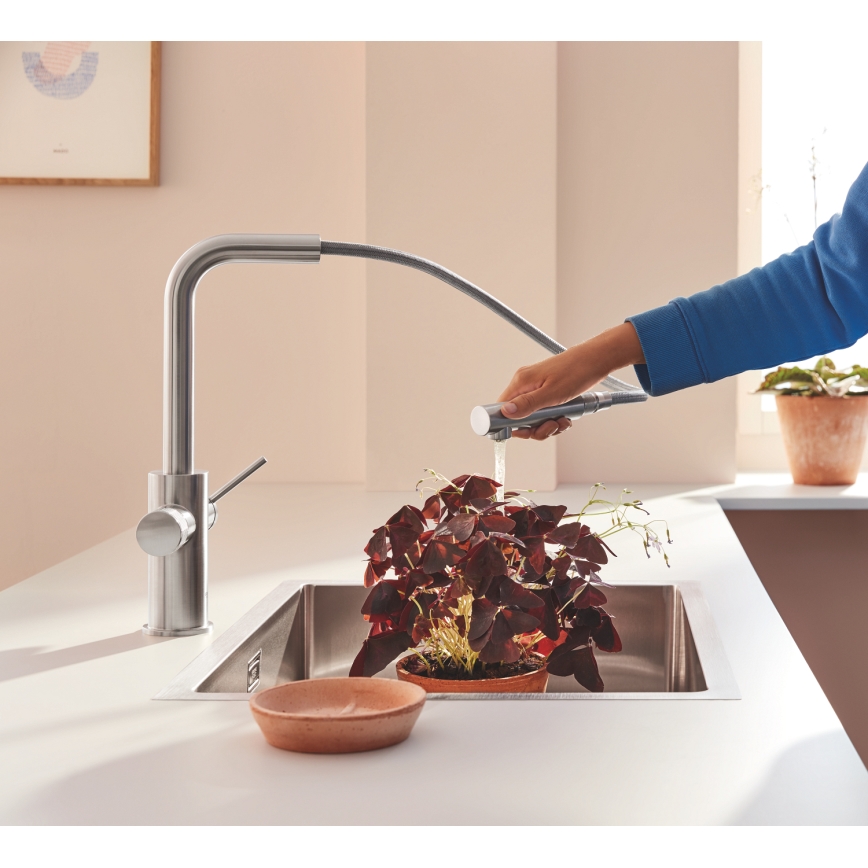 GROHE 30601DC0 - Mitigeur d'évier BLUE PURE avec douchette extractible en acier inoxydable