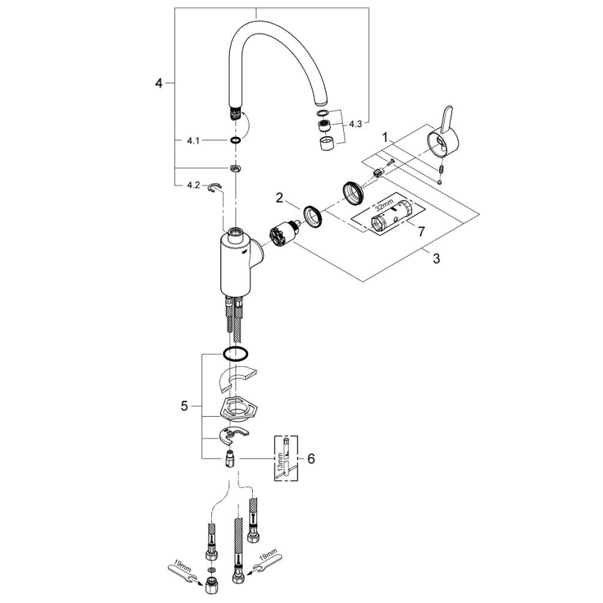 GROHE 31180000 - Mitigeur d'évier EUROSMART COSMOPOLITAN, chromé brillant