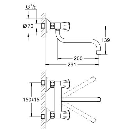 GROHE 31187001 - Mitigeur mural pour évier COSTA L 200 mm, chromé brillant