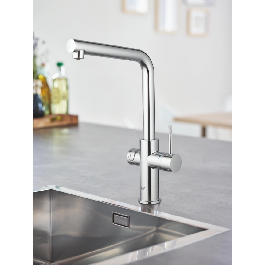 GROHE 31454001 - Mitigeur d'évier BLUE HOME, bec en L, finition chrome poli
