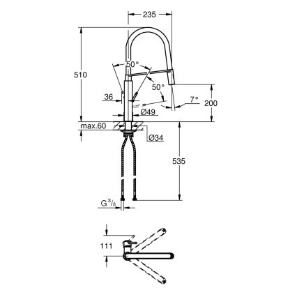 GROHE 31491000 - Keukenkraan CONCETTO met professionele handdouche, glanzend chroom