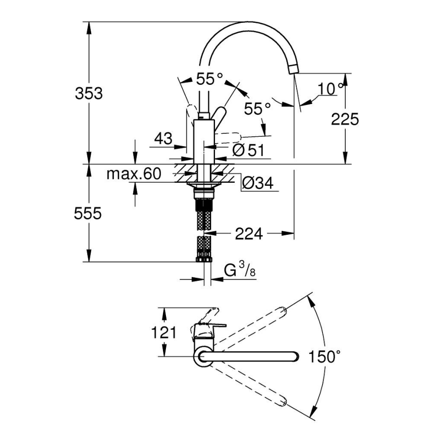 GROHE 31494001 - Keukenkraan GET, glanzend chroom