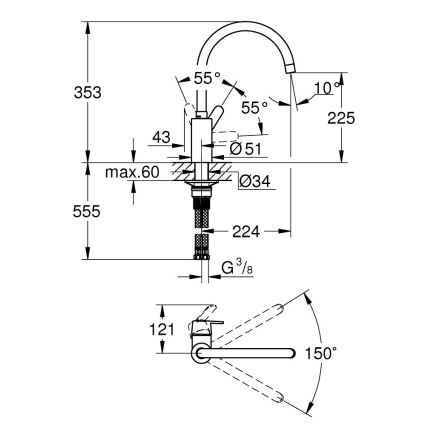 GROHE 31494001 - Mitigeur d'évier GET, chromé brillant