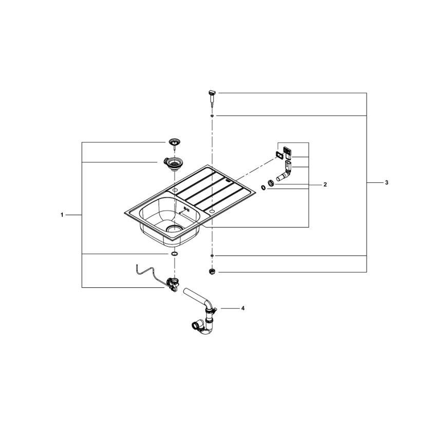 GROHE 31562SD1 - Complete keukenset met BAU-spoelbak en keukenkraan, 860 x 500 mm, roestvrij staal
