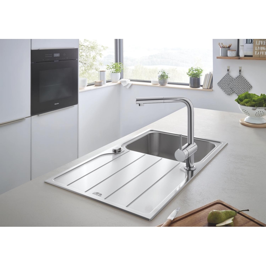 GROHE 31573SD1 - Ensemble évier de cuisine K500 avec égouttoir et mitigeur A, 86×50 cm, acier inoxydable