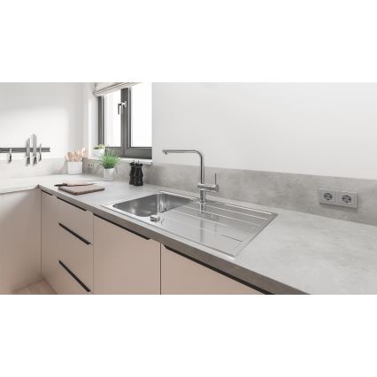 GROHE 31573SD1 - Set keukenspoelbak K500 met afdruipplaat en kraan A, 86×50 cm, roestvrij staal