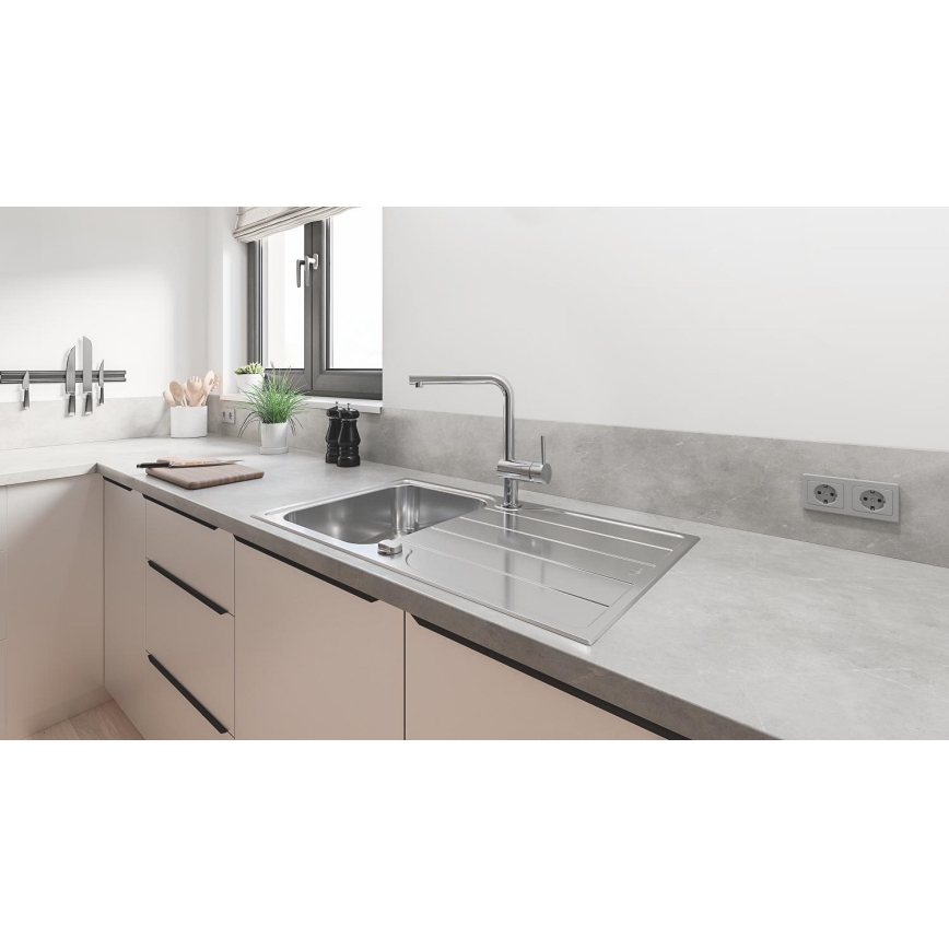GROHE 31573SD1 - Set keukenspoelbak K500 met afdruipplaat en kraan A, 86×50 cm, roestvrij staal