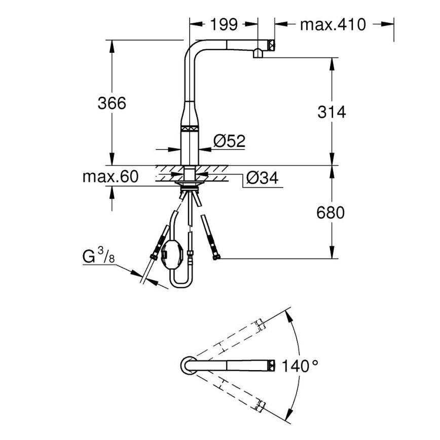 GROHE 31615000 - Mitigeur pour évier ESSENCE SMARTCONTROL 366 mm chrome brillant