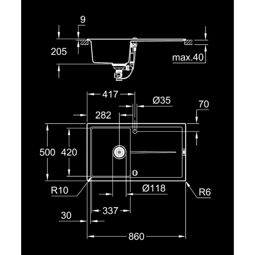 GROHE 31640AP0 - Composiet spoelbak K400 860 × 500 mm zwart