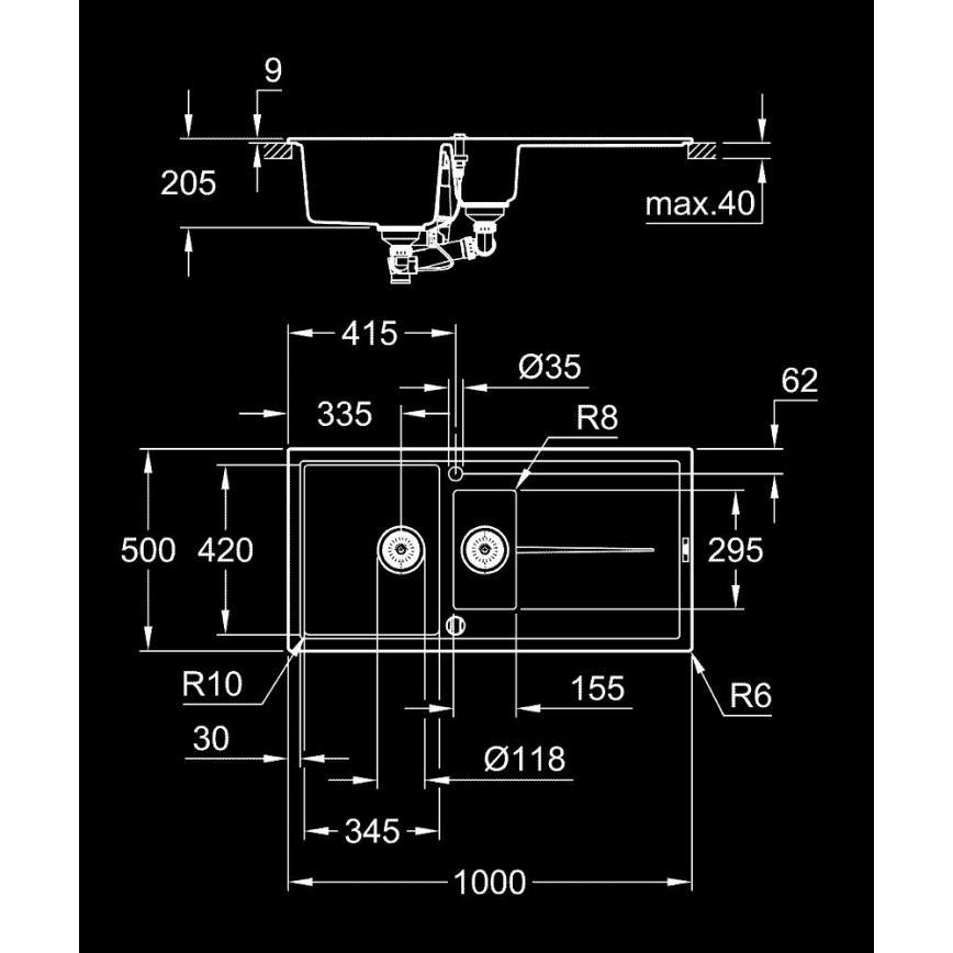 GROHE 31642AP0 - Évier composite K400 1000 × 500 mm noir